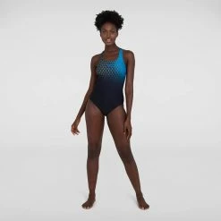 Speedo - Womens Swimsuit Printed Medalist Black/Blue