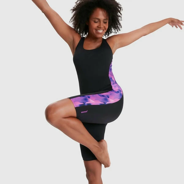 Speedo - Womens Swimsuit Panel Kneesuit Black/Pink - Image 5