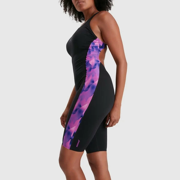 Speedo - Womens Swimsuit Panel Kneesuit Black/Pink - Image 3