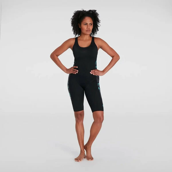 Speedo - Womens Swimsuit Leaderback Kneesuit Black/Grey