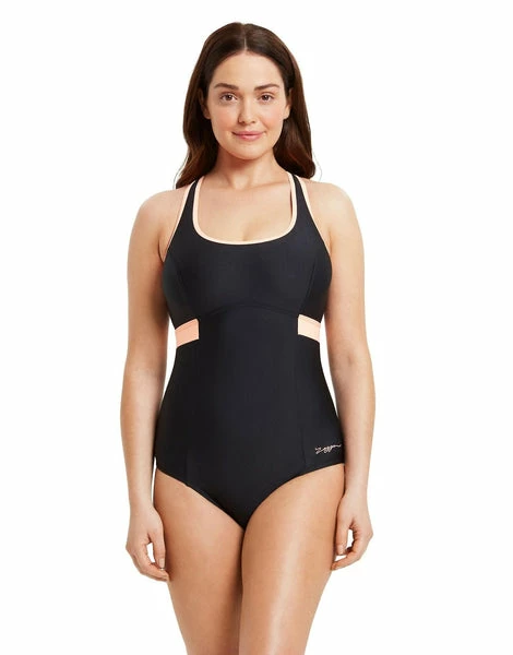Zoggs - Womens Swimsuit Dakota Crossback Black/Coral