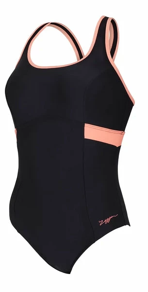 Zoggs - Womens Swimsuit Dakota Crossback Black/Coral - Image 4